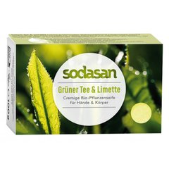 Органическое антибактериальное мыло для лица и тела Зеленый чай - Лайм, 100 г, Sodasan