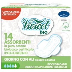 Гигиенические прокладки для умеренных выделений, в индивидуальной упаковке, 14 шт, Vivicot Bio, 14 шт