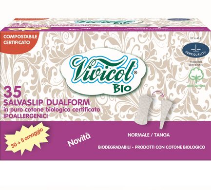 Щоденнi гігієнічні прокладки Дуалформ, без iндивiдуальної упаковки, 35 шт, Vivicot Bio, 35 шт