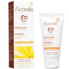 Крем солнцезащитный для лица SPF 50 с эффектом пудры органический, 50 мл, Acorelle