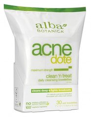 ​Ежедневные очищающие салфетки для проблемной кожи AcneDote, 30 шт, Alba Botanica, 30 шт