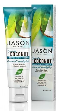 Зубна паста без фтору Освіжаюча з маслом кокосу і евкаліпту SimplyCoconut, 119 г, Jason Natural Cosmetics