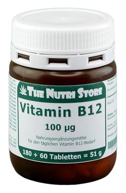 Витамин B12 в таблетках, 100 мг, 240 шт, The Nutri Store, 240 шт