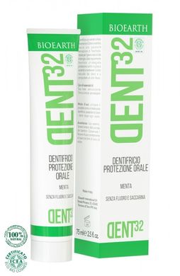 Защитная зубная паста с ментолом Dent32, 75 мл, Bioearth