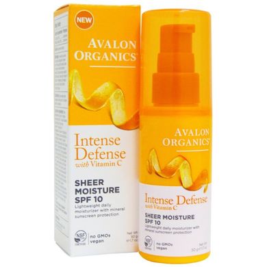 Зволожуючий лосьйон для шкіри обличчя з сонцезахисним фактором SPF 10, вітаміном С, биофлавоноидами лимона і екстрактом білого чаю, 50г, Avalon Organics
