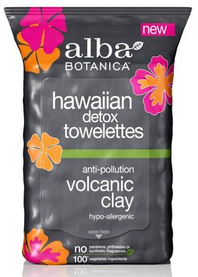 Детокс вологі серветки Гавайські з просоченням на основі вулканічної глини, 30 шт, Alba Botanica, 30 шт