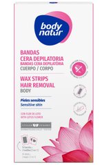 Воскові смужки для депіляції тіла для чутливої ​​шкіри з екстрактом квітки лотоса Wax Strips for Body Sensitive Skin, 16 смужок + 2 серветки, Body Natur, 16 + 2 шт