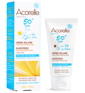 Сонцезахисний крем для дітей SPF 50+ без запаху органічний, 50 мл, Acorelle