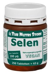 Селен для вегетаріанців, 200 мг, в таблетках, 250 шт, The Nutri Store, 250 шт