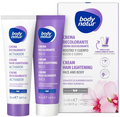 Крем для осветления волос на лице и теле Hair Lightening Cream for Face & Body, 2 x 50 мл, Body Natur, 2 шт