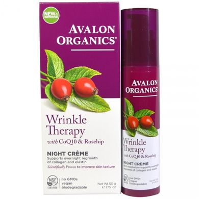 Ночной крем против морщин с коэнзимом Q10 и маслом шиповника, 50г, Avalon Organics