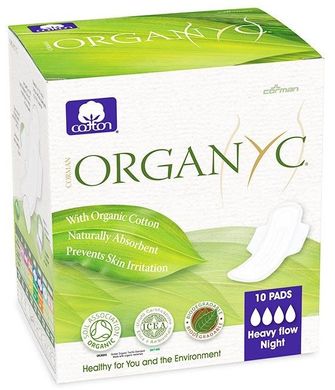 Прокладки органические для интенсивных выделений ночные с крылышками в индивидуальной упаковке, 10 шт, Corman Organyc, 10 шт