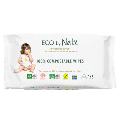 Органические детские салфетки Unscented Wipes без запаха, 56 шт, ECO BY NATY, 56 шт