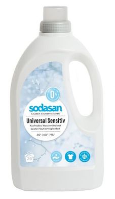 Органическое жидкое средство Universal Sensitiv / Bright&White для стирки белых и цветных вещей при любых температурах, 1,5л, Sodasan