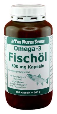 Омега-3, рыбий жир, 500 мг, в капсулах, 400 шт, The Nutri Store, 400 шт